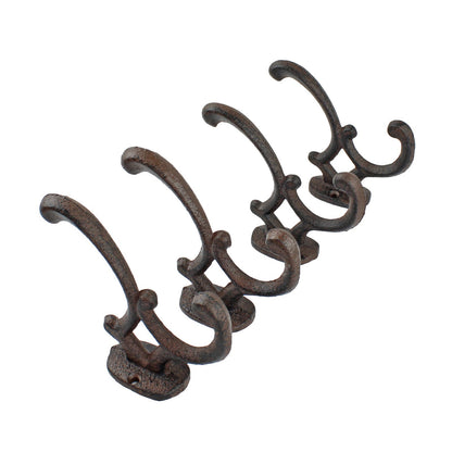 4 Rustic Cast Iron Vines Double Wall Hook Key Towel Coat Purse Door Hanger Brown
