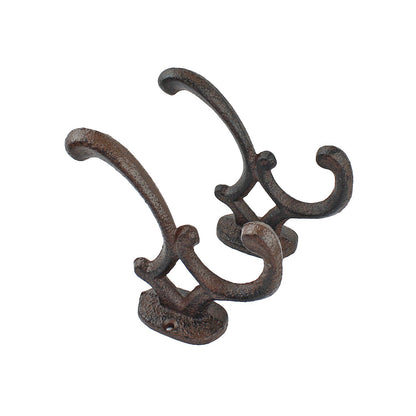 2 Rustic Cast Iron Vines Double Wall Hook Key Towel Coat Purse Door Hanger Brown