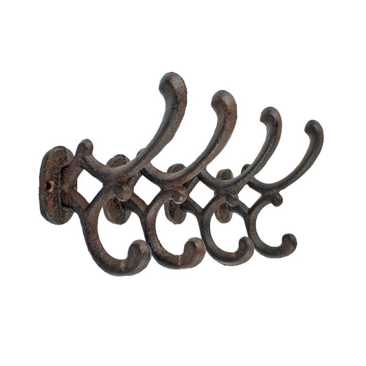 4 Rustic Cast Iron Vines Double Wall Hook Key Towel Coat Purse Door Hanger Brown