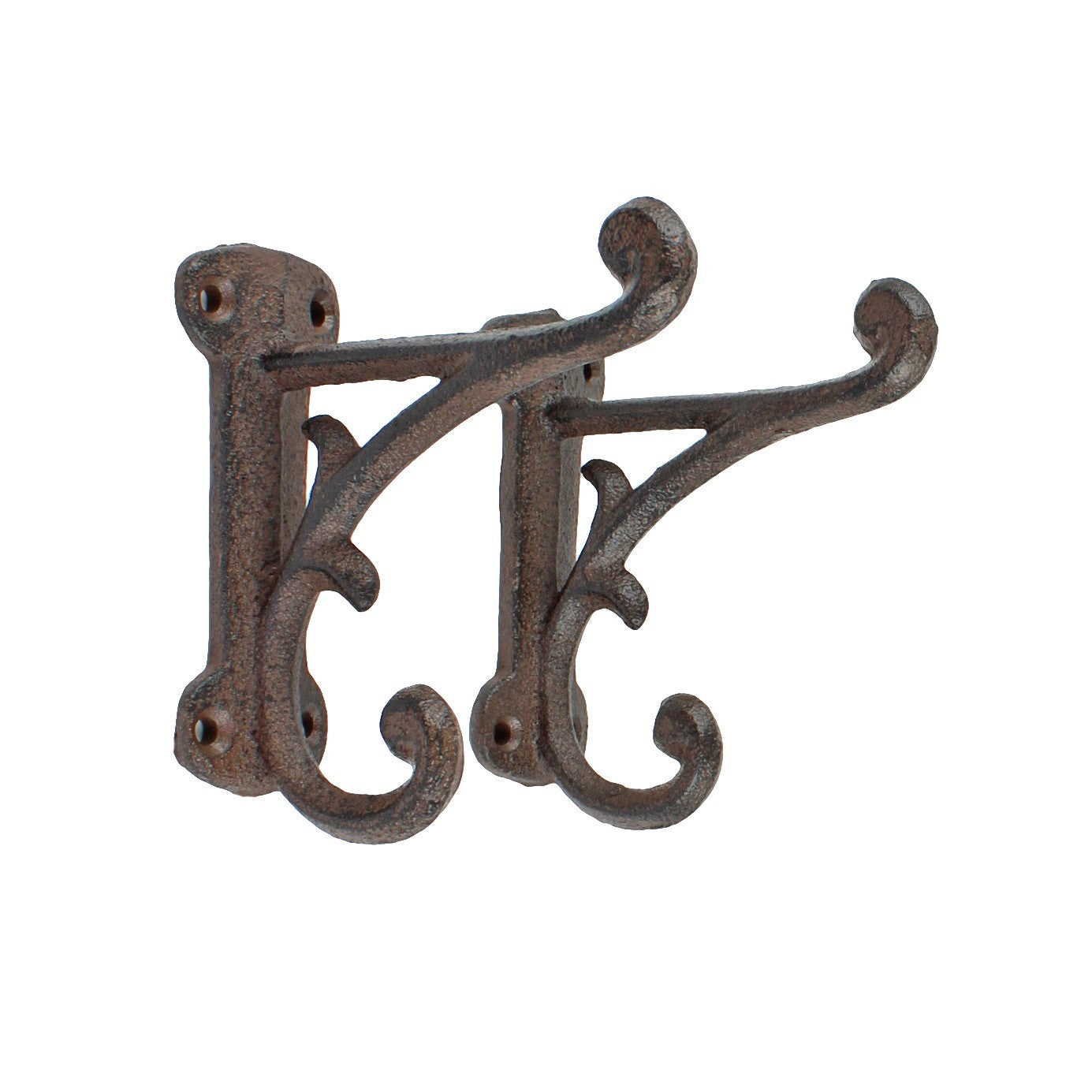 2 Cast Iron Rustic Vines Double Wall Hook Key Towel Coat Purse Door Hanger Brown