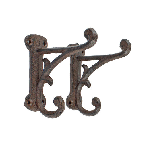2 Cast Iron Rustic Vines Double Wall Hook Key Towel Coat Purse Door Hanger Brown