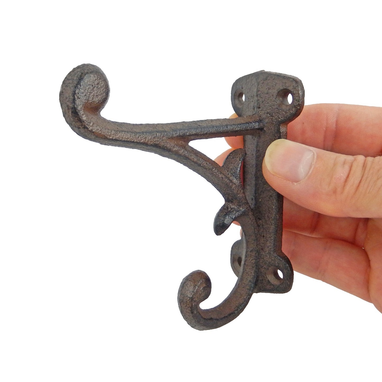 4 Cast Iron Rustic Vines Double Wall Hook Key Towel Coat Purse Door Hanger Brown