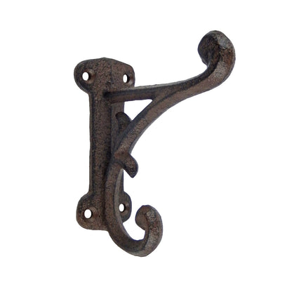4 Cast Iron Rustic Vines Double Wall Hook Key Towel Coat Purse Door Hanger Brown