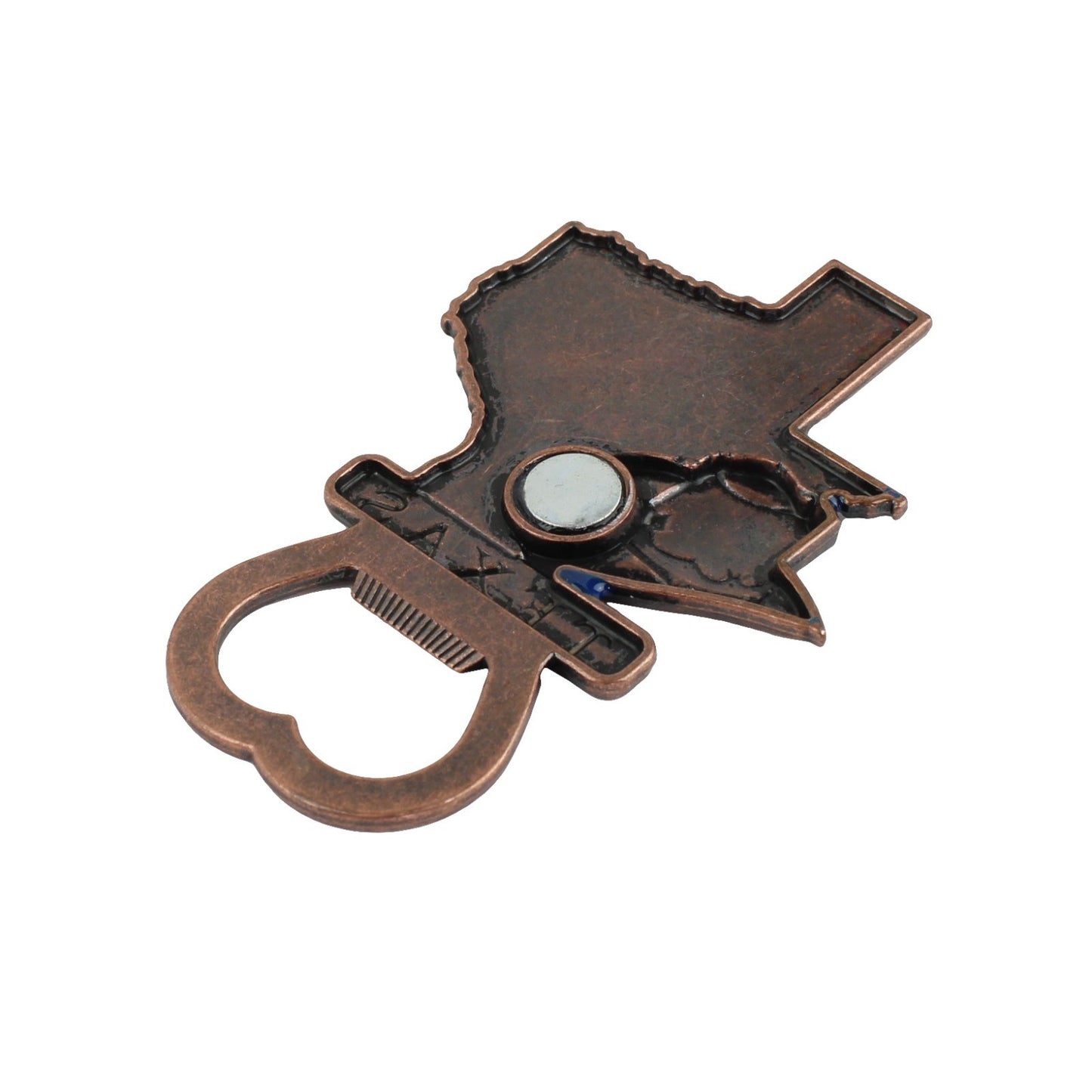 Western Texas Map Hat Metal Fridge Magnet Hand Held Bottle Opener Color Enamel