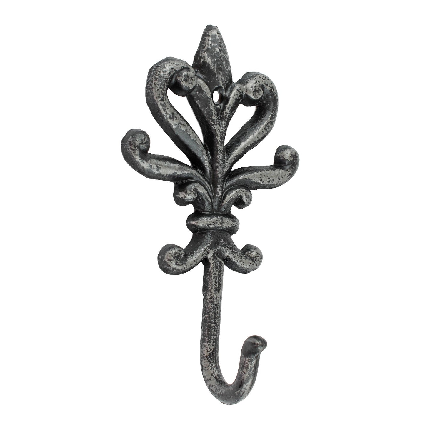 Cast Iron Victorian Fleur De Lis Wall Hook Key Towel Coat Hanger Rustic Silver