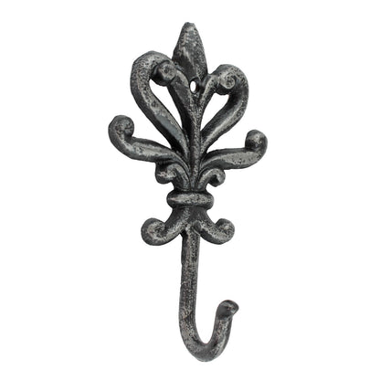 Cast Iron Victorian Fleur De Lis Wall Hook Key Towel Coat Hanger Rustic Silver