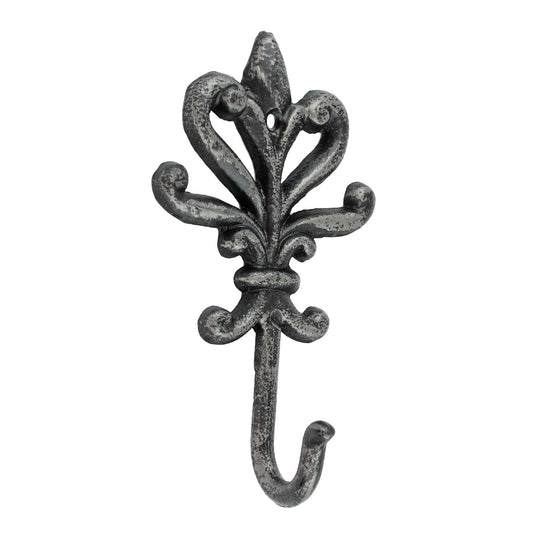 Cast Iron Victorian Fleur De Lis Wall Hook Key Towel Coat Hanger Rustic Silver