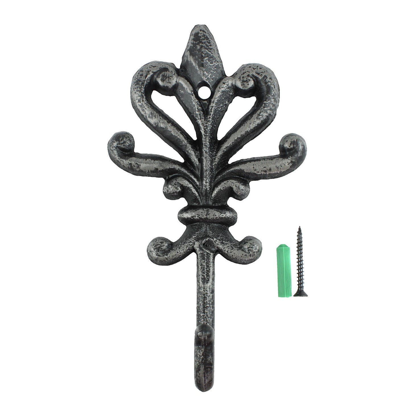 Cast Iron Victorian Fleur De Lis Wall Hook Key Towel Coat Hanger Rustic Silver