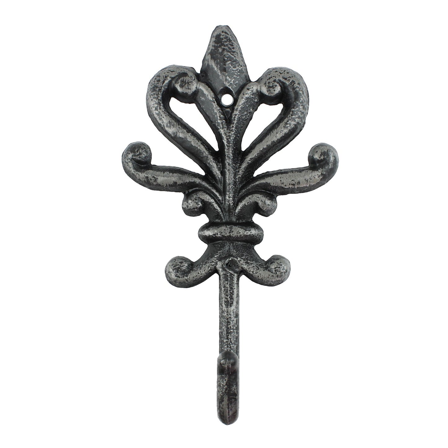 Cast Iron Victorian Fleur De Lis Wall Hook Key Towel Coat Hanger Rustic Silver