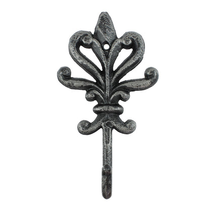 Cast Iron Victorian Fleur De Lis Wall Hook Key Towel Coat Hanger Rustic Silver