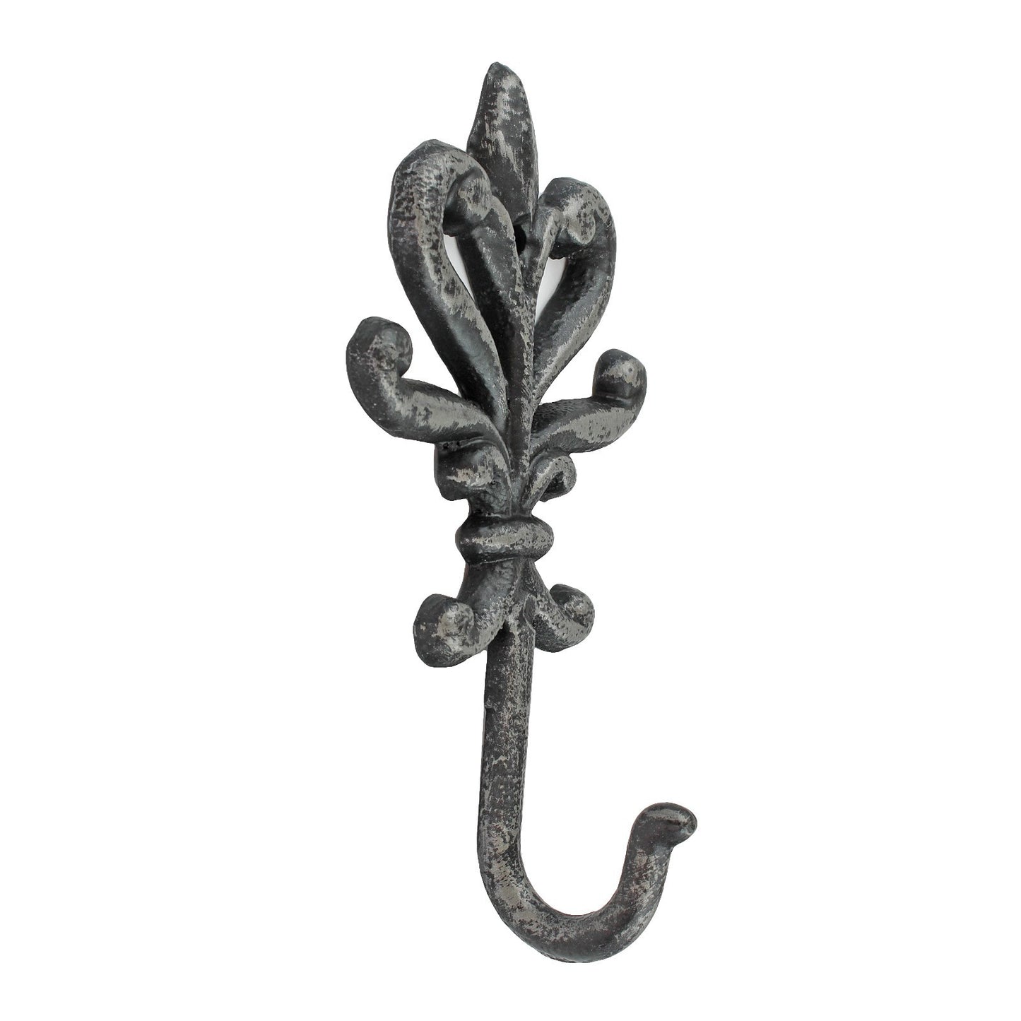 Cast Iron Victorian Fleur De Lis Wall Hook Key Towel Coat Hanger Rustic Silver