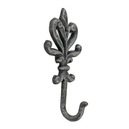 Cast Iron Victorian Fleur De Lis Wall Hook Key Towel Coat Hanger Rustic Silver