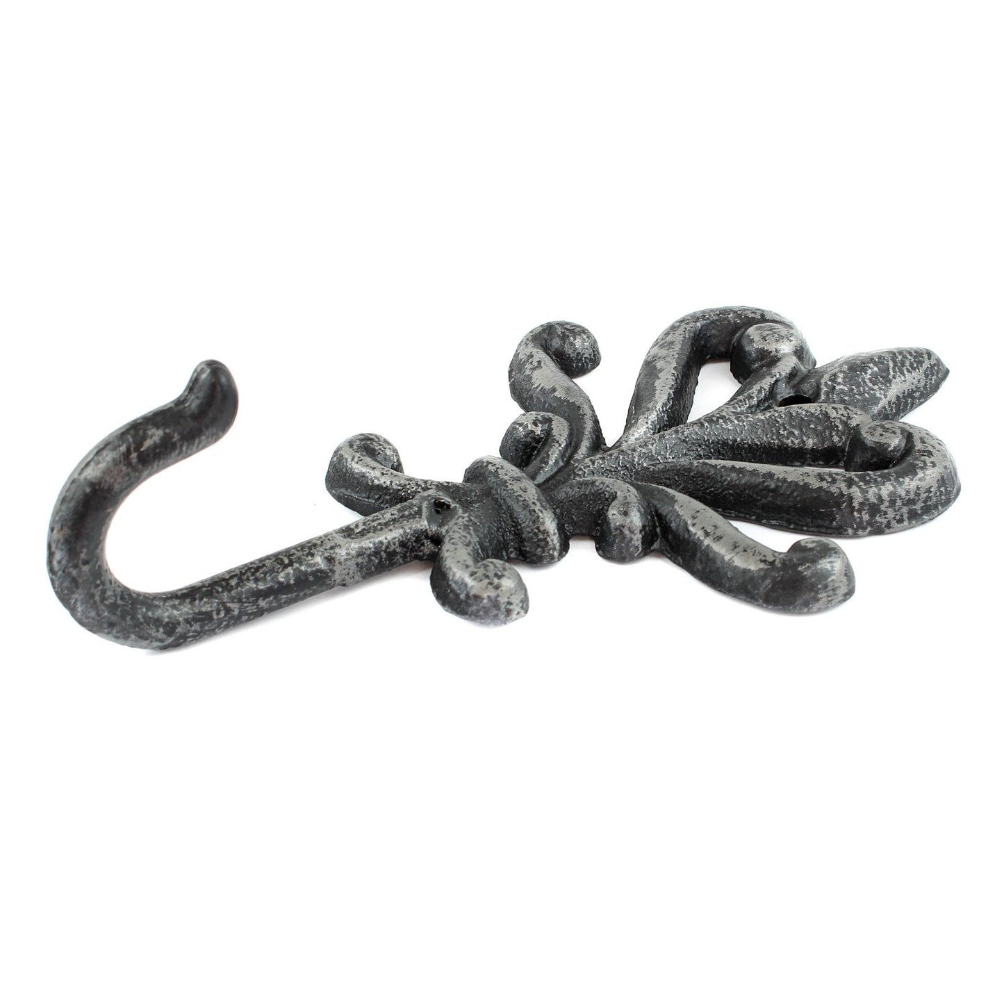 Cast Iron Victorian Fleur De Lis Wall Hook Key Towel Coat Hanger Rustic Silver