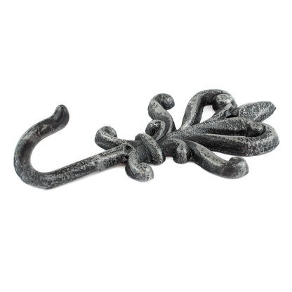 Cast Iron Victorian Fleur De Lis Wall Hook Key Towel Coat Hanger Rustic Silver