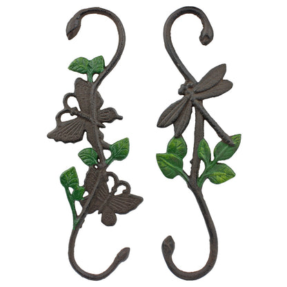 Rustic Cast Iron Butterfly & Dragonfly Set Garden Plant Hanger S Hooks 12 inch
