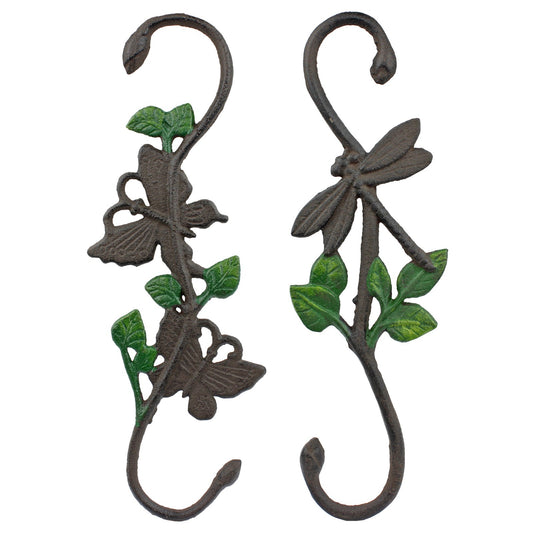 Rustic Cast Iron Butterfly & Dragonfly Set Garden Plant Hanger S Hooks 12 inch