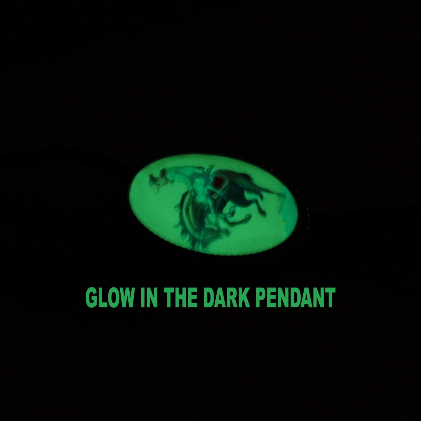 Oval Glow In The Dark Bucking Horse Cowboy Bolo Tie 40 in Adjustable Black Cord