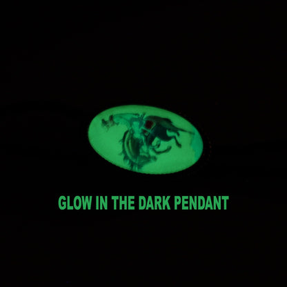 Oval Glow In The Dark Bucking Horse Cowboy Bolo Tie 40 in Adjustable Black Cord