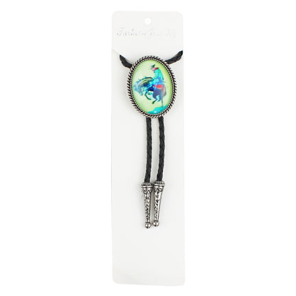 Oval Glow In The Dark Bucking Horse Cowboy Bolo Tie 40 in Adjustable Black Cord