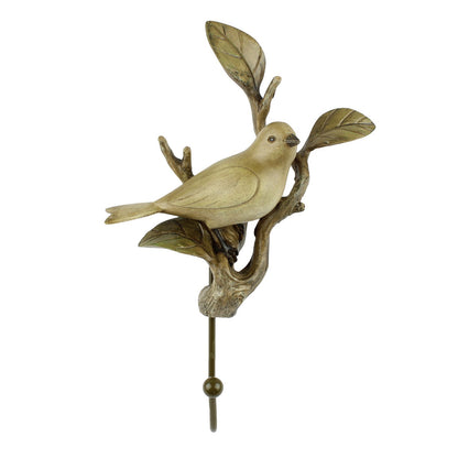Perched Bird On Branch Wall Hook Decorative Key Dog Leash Hanger Brown Polyresin