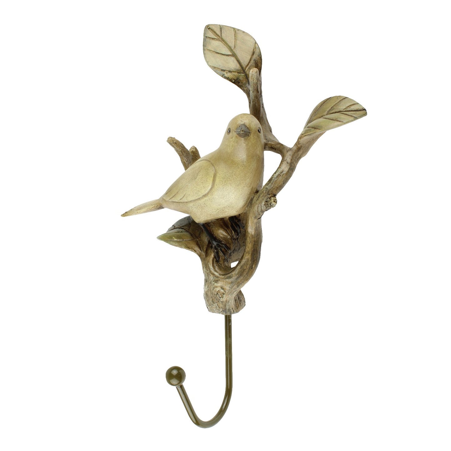 Perched Bird On Branch Wall Hook Decorative Key Dog Leash Hanger Brown Polyresin