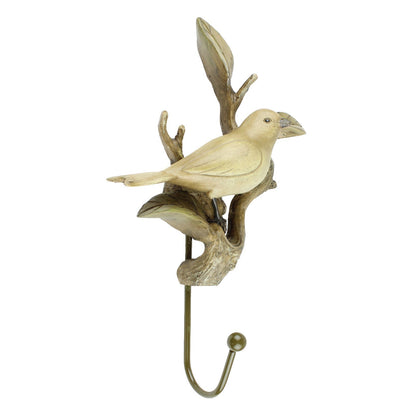Perched Bird On Branch Wall Hook Decorative Key Dog Leash Hanger Brown Polyresin