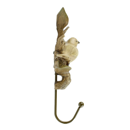 Perched Bird On Branch Wall Hook Decorative Key Dog Leash Hanger Brown Polyresin