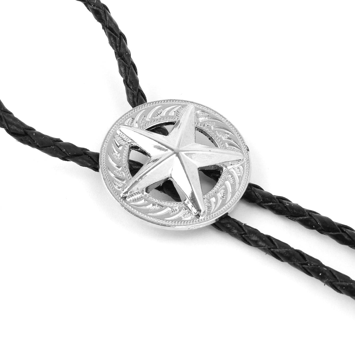 Texas Star Western Bolo Tie Silver Concho 40" Adjustable Genuine Leather Cord