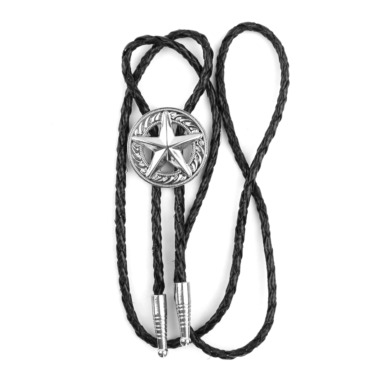Texas Star Western Bolo Tie Silver Concho 40" Adjustable Genuine Leather Cord
