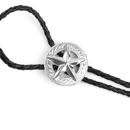 Texas Star Western Bolo Tie Silver Concho 40" Adjustable Genuine Leather Cord