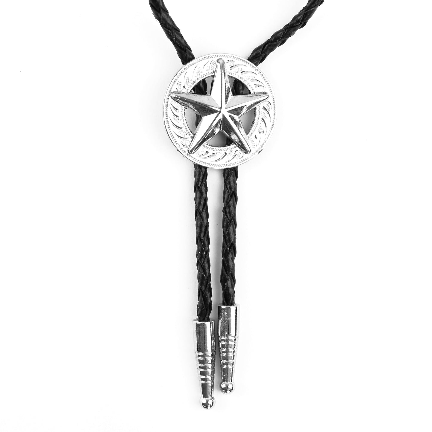 Texas Star Western Bolo Tie Silver Concho 40" Adjustable Genuine Leather Cord