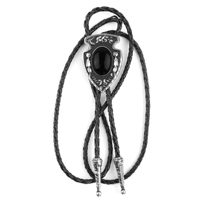 Arrowhead Oval Black Onyx Stone Bolo Tie Silver Color 40 in Black Leather Cord