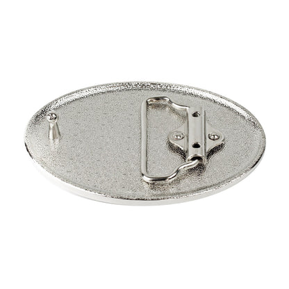Southwestern Belt Buckle Oval Black Stone Floral Silver Tone Black Enamel