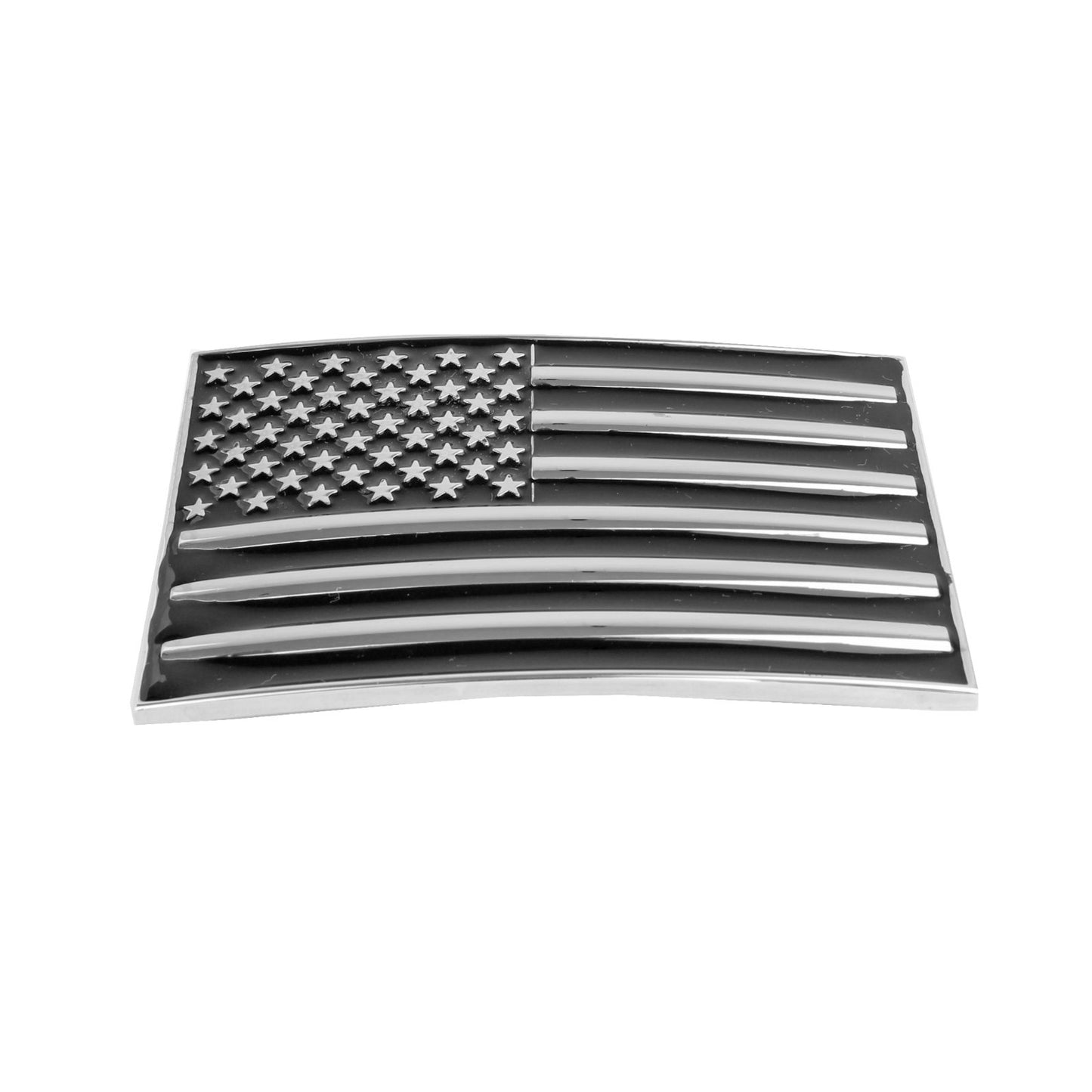 American Flag Men's Belt Buckle USA Pride Shiny Silver Enamel Fits 1.5" Belts