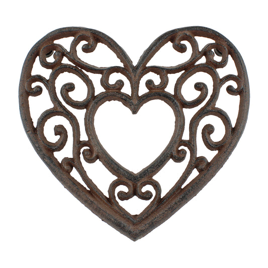 Cast Iron Scrolls Heart Shaped Trivet Rustic Antique Style Hot Pot Plate Holder