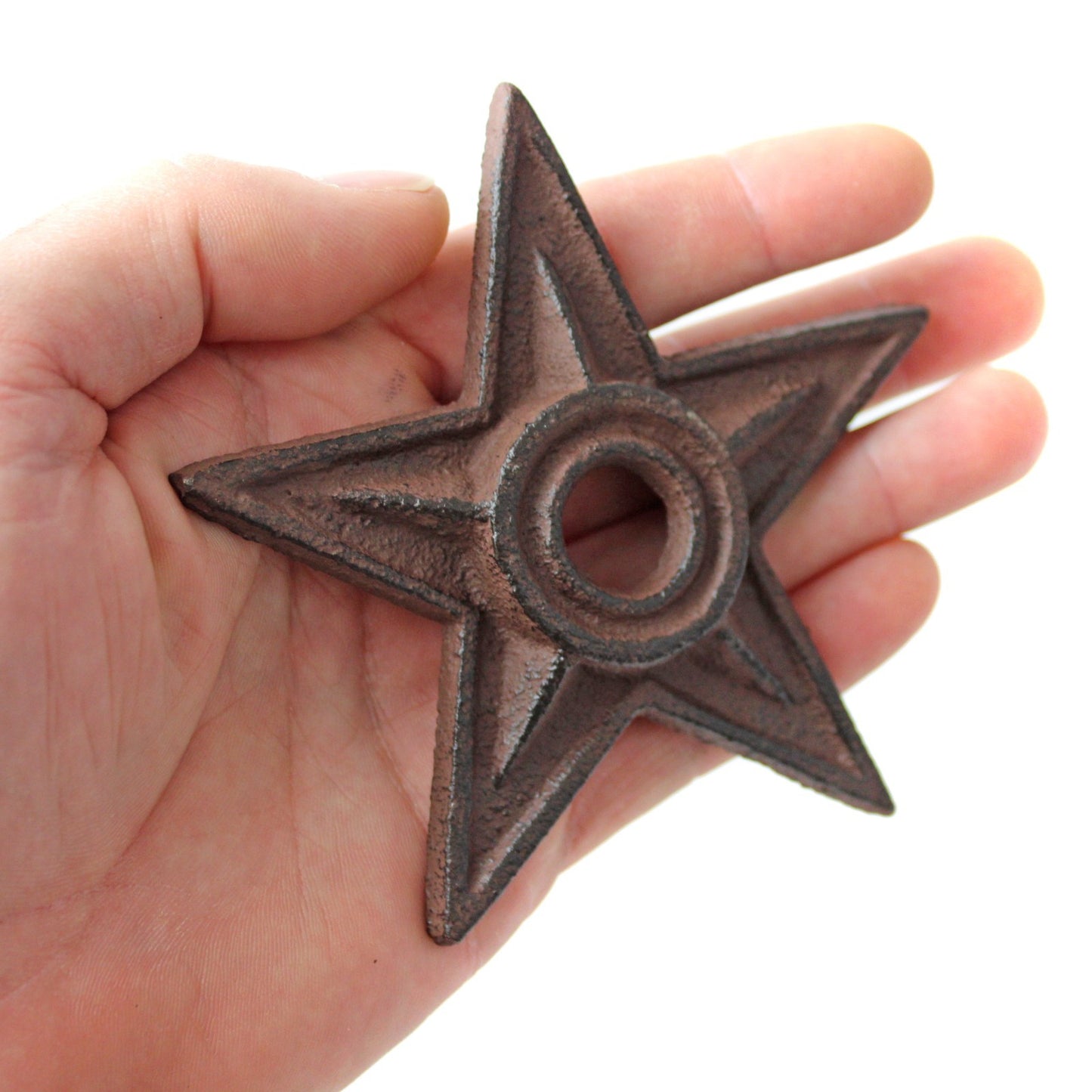 Small Cast Iron Texas Star With Hole Metal Washer Rustic Brown Western 4 inch