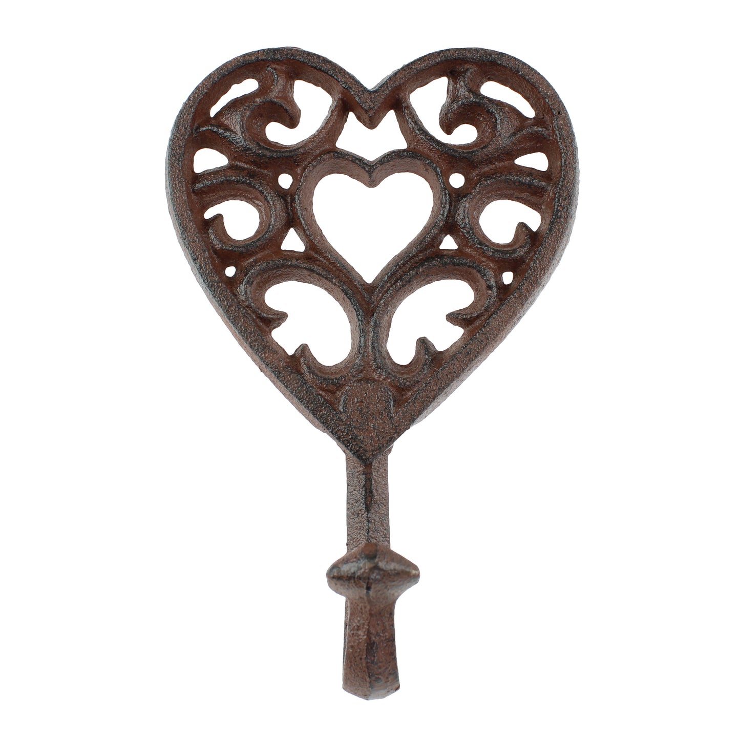 Cast Iron Heart Scrolls Wall Hook Key Towel Coat Hanger Antique Brown 7 inch