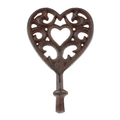 Cast Iron Heart Scrolls Wall Hook Key Towel Coat Hanger Antique Brown 7 inch