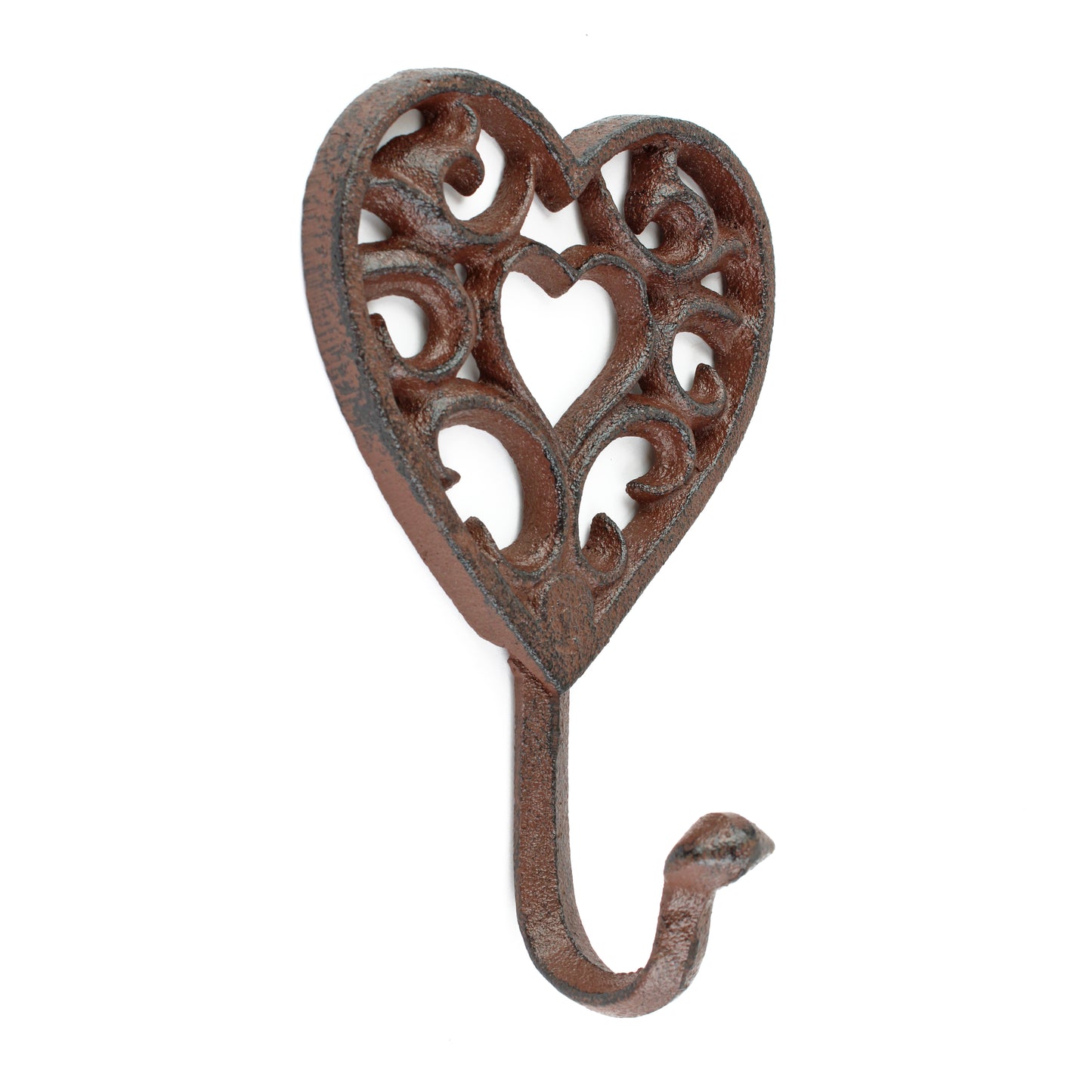 Cast Iron Heart Scrolls Wall Hook Key Towel Coat Hanger Antique Brown 7 inch