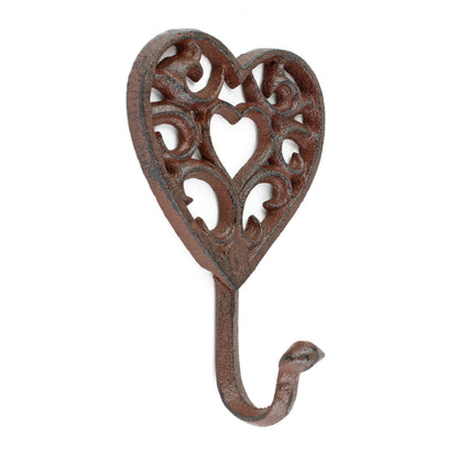 Cast Iron Heart Scrolls Wall Hook Key Towel Coat Hanger Antique Brown 7 inch