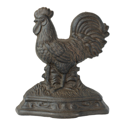 Large Rooster Doorstop Wedge Cast Iron Figurine Rustic Brown Antique Style