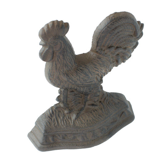Large Rooster Doorstop Wedge Cast Iron Figurine Rustic Brown Antique Style