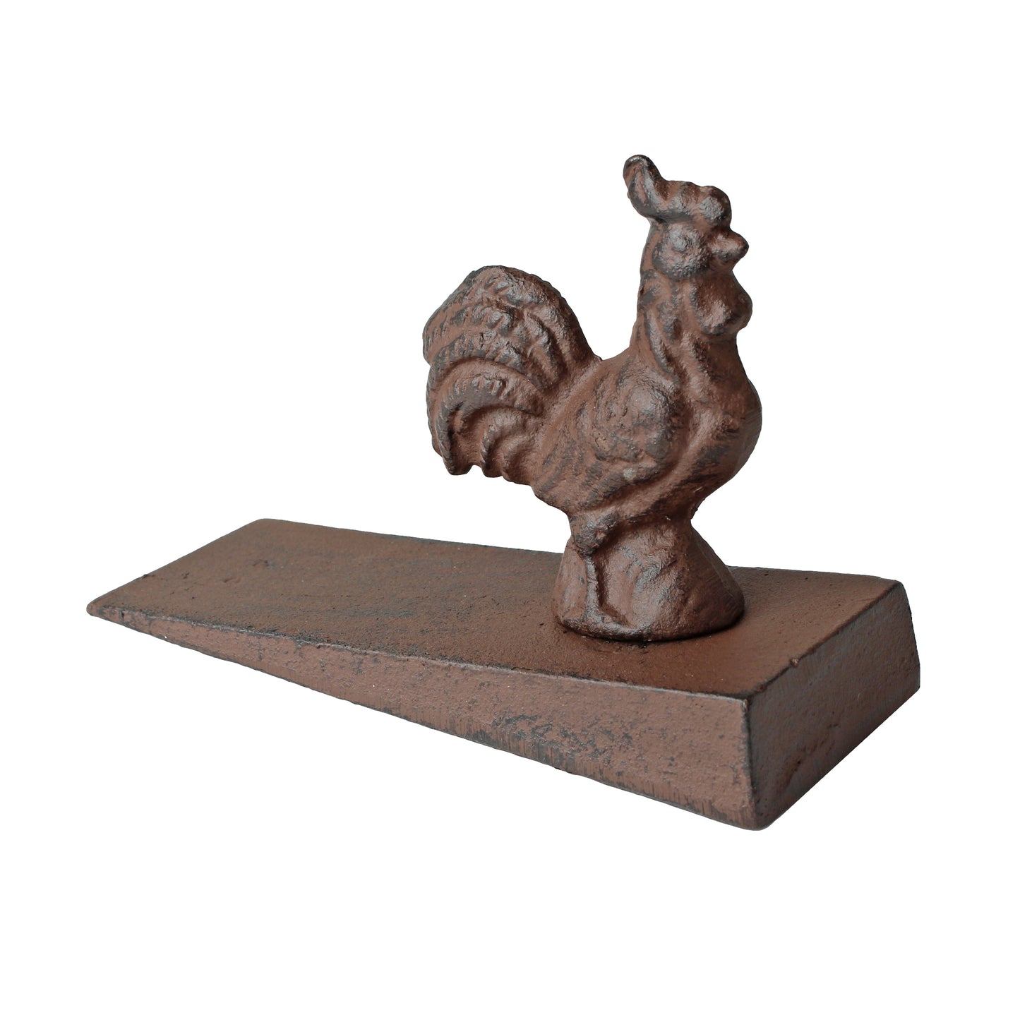 Cast Iron Rooster Doorstop Wedge Angled Base Antiqued Rustic Brown 5.5 inch