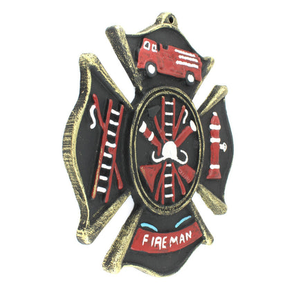 Rustic Cast Iron Fireman Firefighter Wall Decor Hand Painted Maltese Cross Logo
