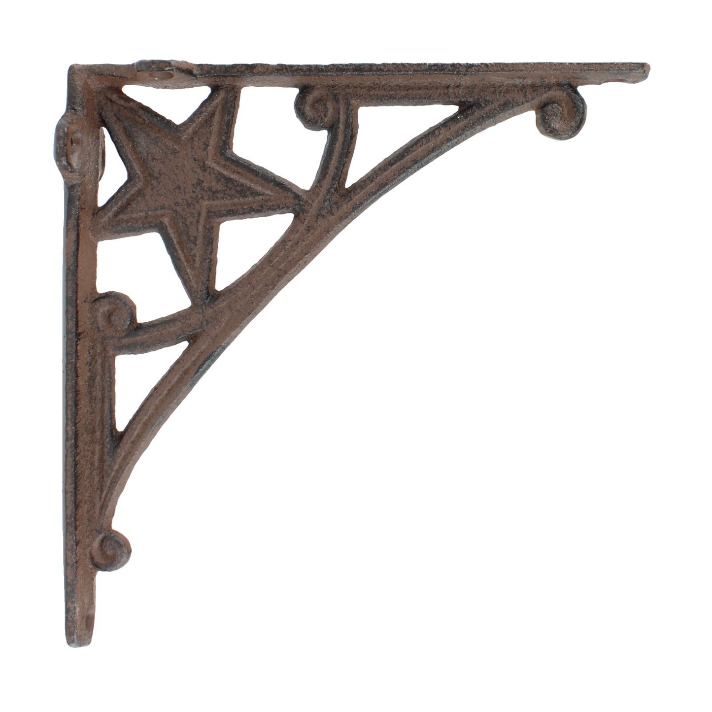 2 Cast Iron Star Scrolls Shelf Brackets Western Braces Antique Brown 6.75 inch