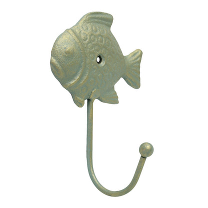 Cast Iron Fish Wall Hook Key Towel Coat Dog Leash Robe Hanger Verdigris 5 inch