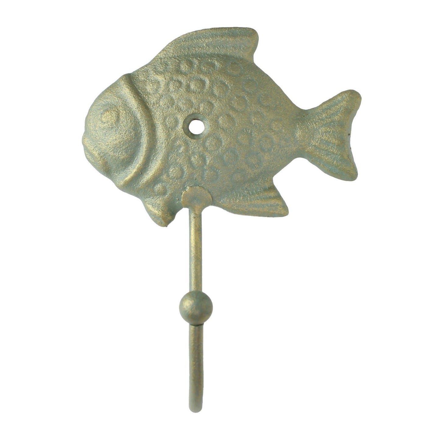 Cast Iron Fish Wall Hook Key Towel Coat Dog Leash Robe Hanger Verdigris 5 inch