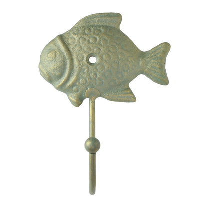 Cast Iron Fish Wall Hook Key Towel Coat Dog Leash Robe Hanger Verdigris 5 inch
