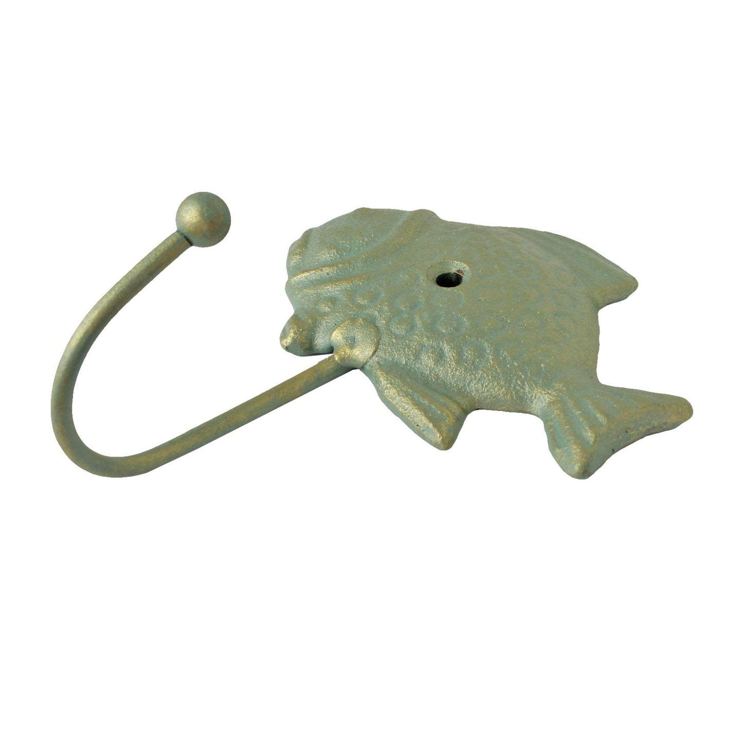 Cast Iron Fish Wall Hook Key Towel Coat Dog Leash Robe Hanger Verdigris 5 inch
