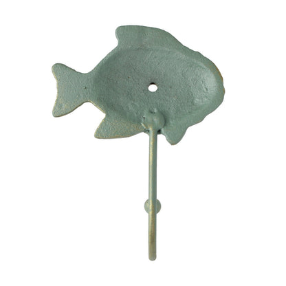 Cast Iron Fish Wall Hook Key Towel Coat Dog Leash Robe Hanger Verdigris 5 inch
